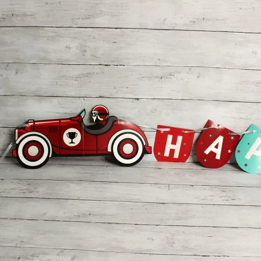 Vintage Derby Race Cars Happy Birthday Banner Paper Plates Party Decor